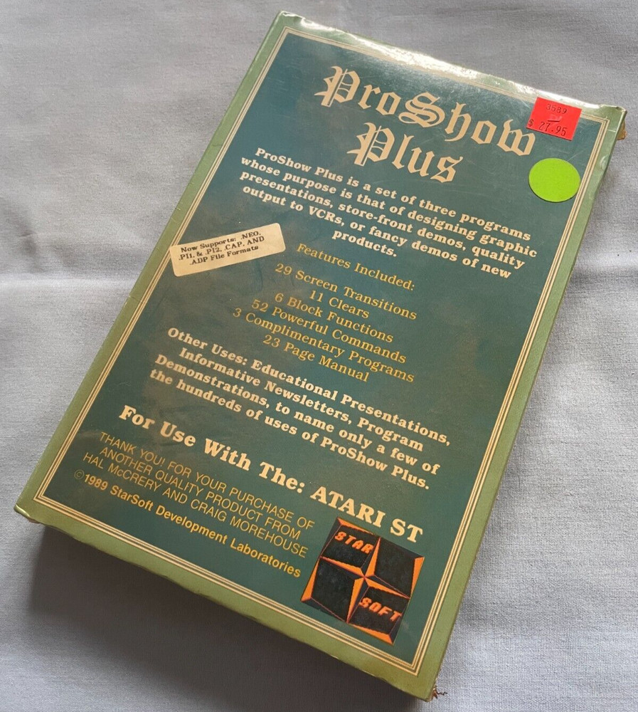 PROSHOW PLUS - 1989 Atari ST Computer StarSoft Software NEW in SEALED BOX - NOS!