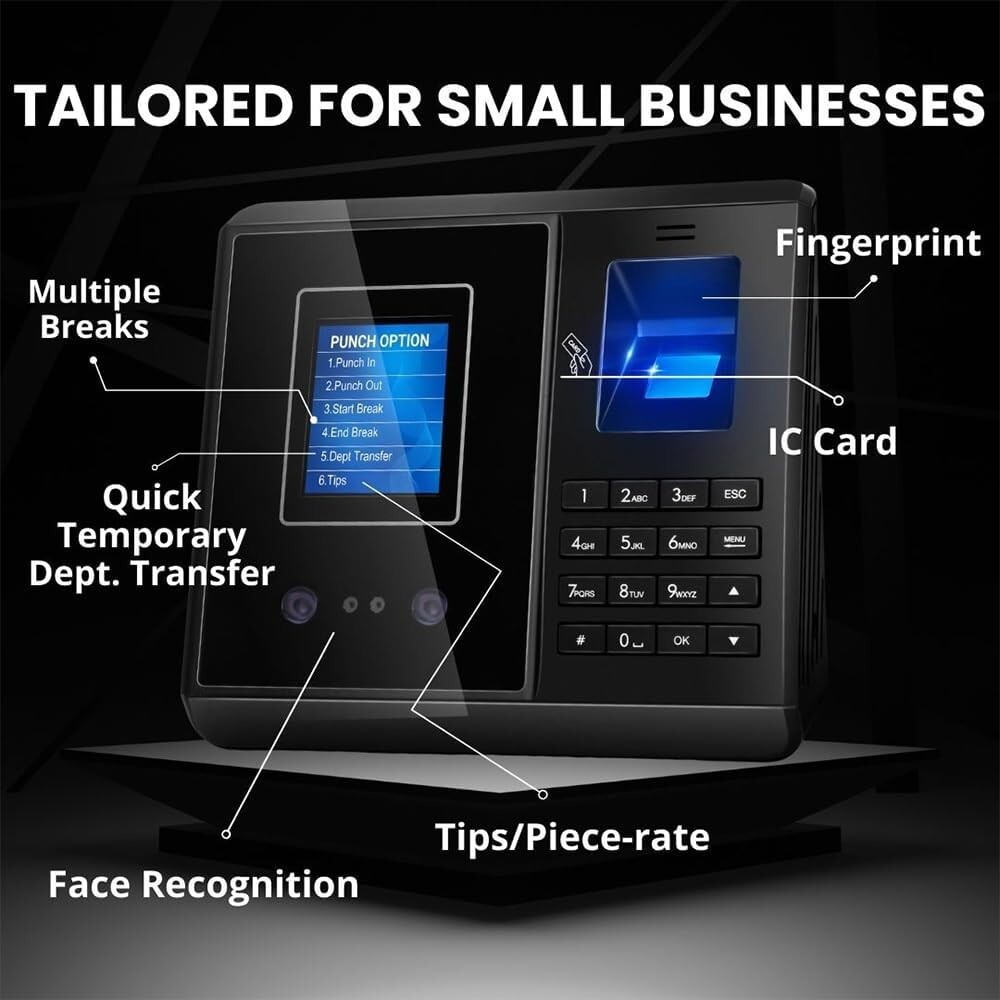 Time Clock, App-Based, Face, Card & Fingerprint Attendance Machine for Employees