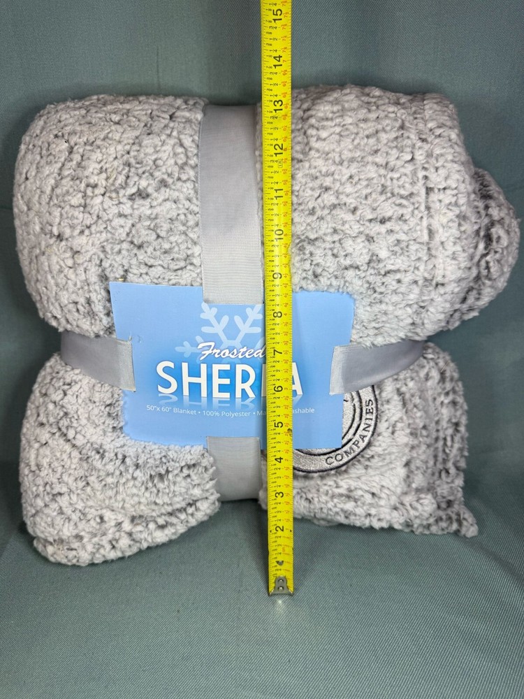 Frosted Sherpa 50"x60" Blanket, Polyester, Machine Washable, New