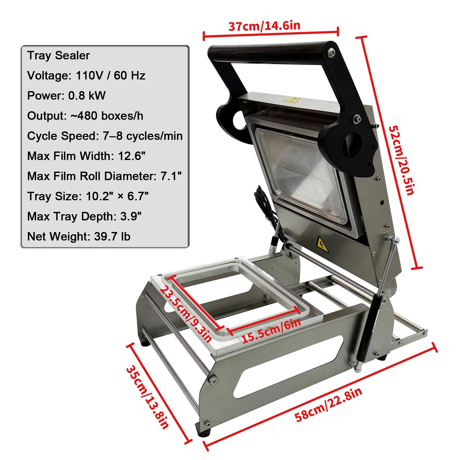 110V 0.8kW Manual Plastic Container Sealing Machine 10.2×6.7'' Tray 480 boxes/h