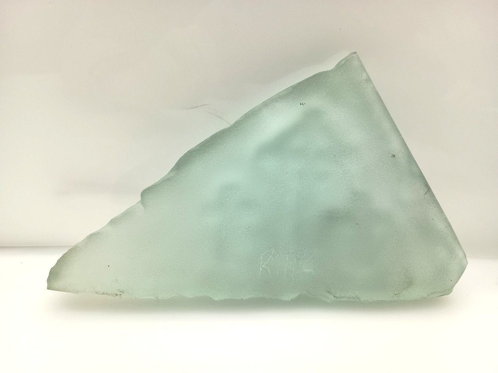 Three (3) Crosses Pressed On Triangular Blue Green Glass For Mantle Desk Wall