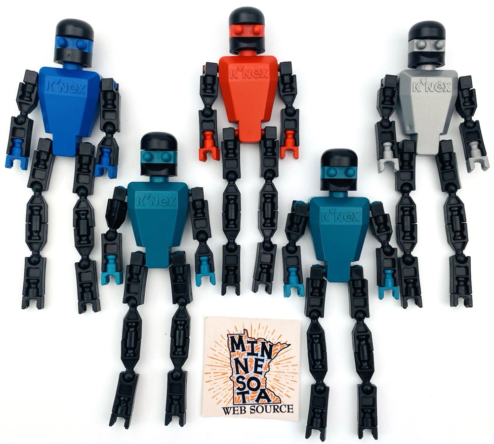 (5) K’NEX Action Figures – Blue Teal Silver Red Robots – USED OEM