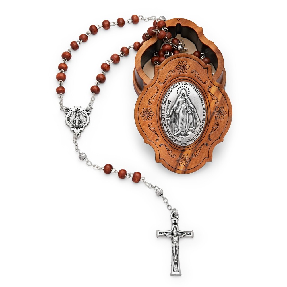 Miraculous Virgin Wooden Rosary Beads Catholic Prayer Necklace from Vatican