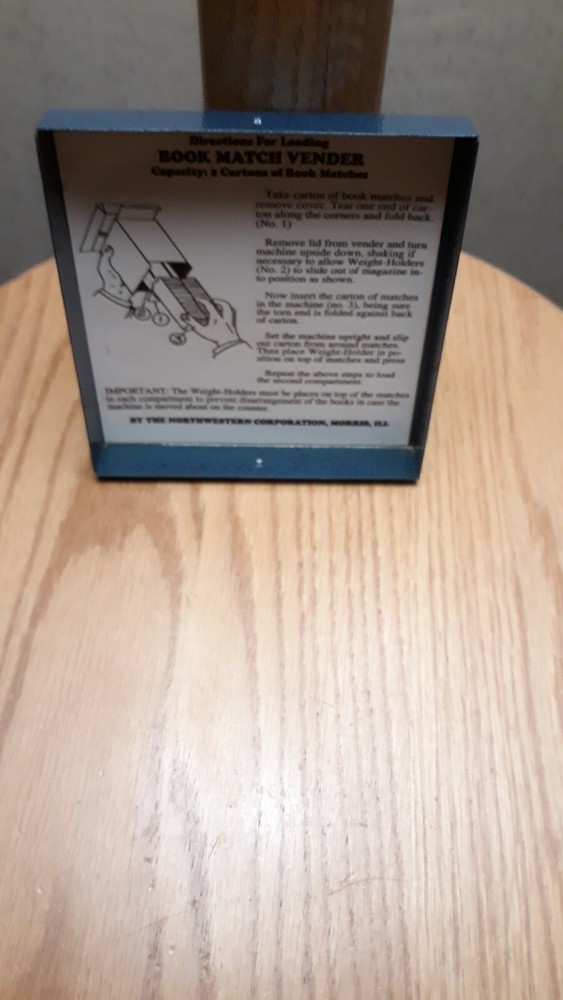 Northwestern match vending machine Instruction card/ decal.