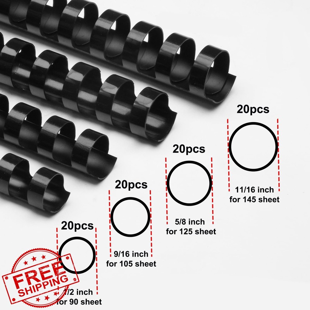 Rayson Plastic Binding Combs 1/2-11/16in 80 Pack Black