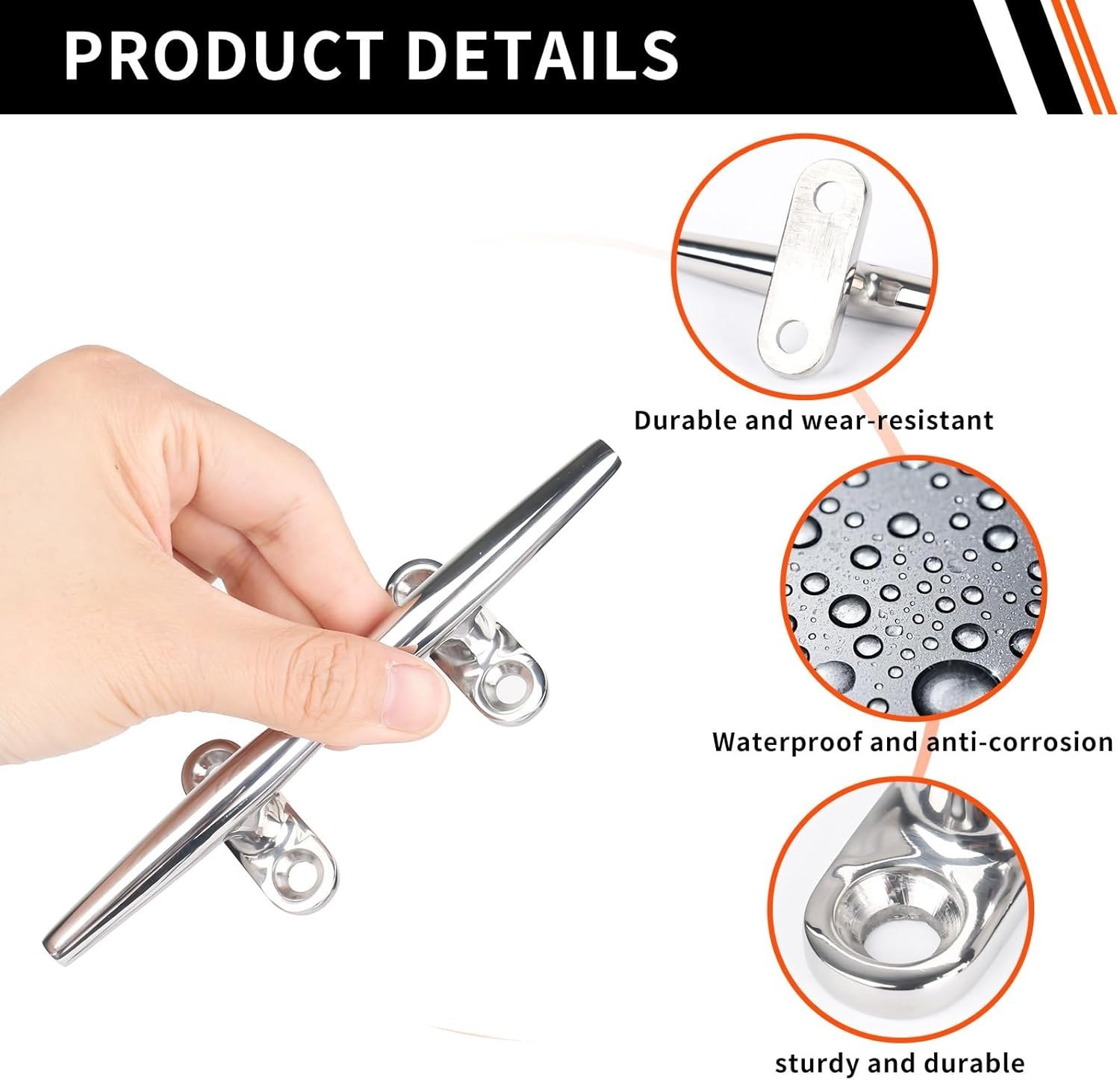 4X 316 Stainless Steel 4" Boat Rope Cleat Mooring Accessories Dock Cleats