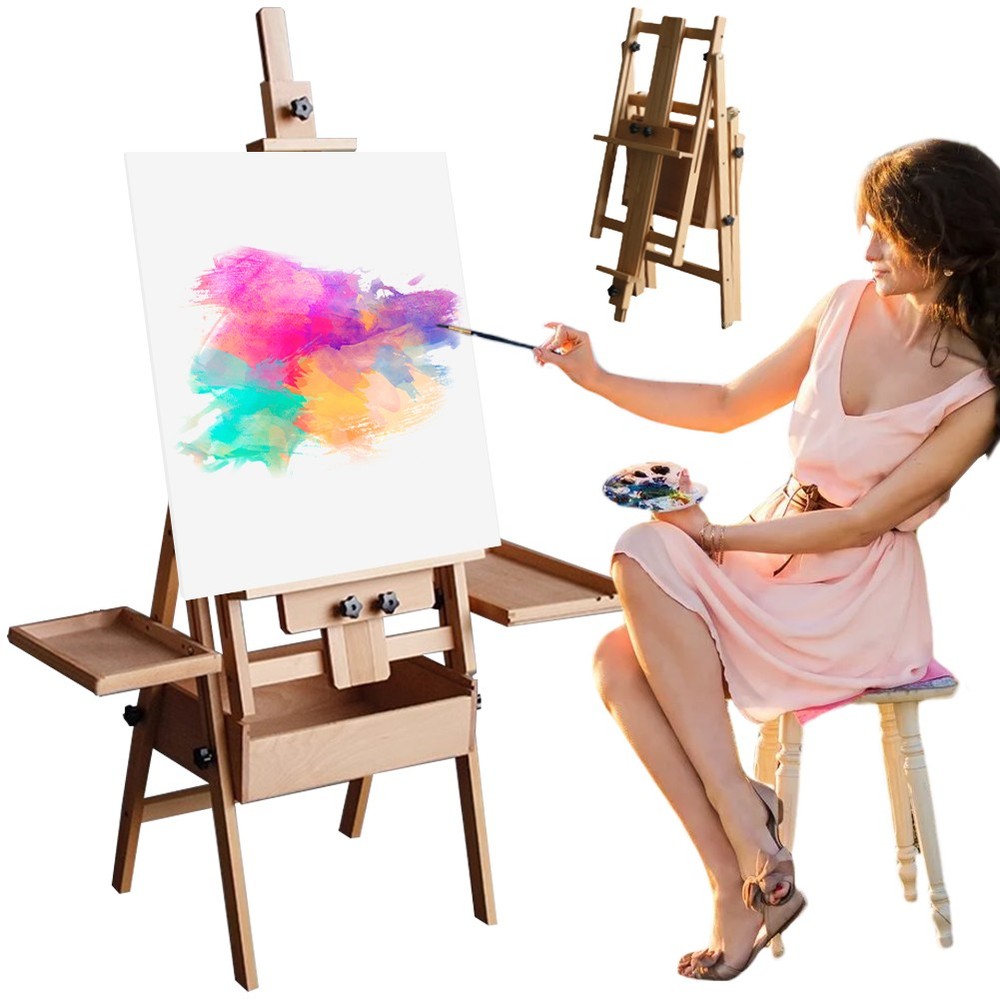 Beech Foldable Flat Easels Dual-Purpose Foldable Adjustable Easel for Painting