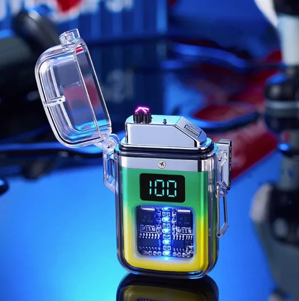 1XTransparent shell waterproof rechargeable pulse lighter with digital display
