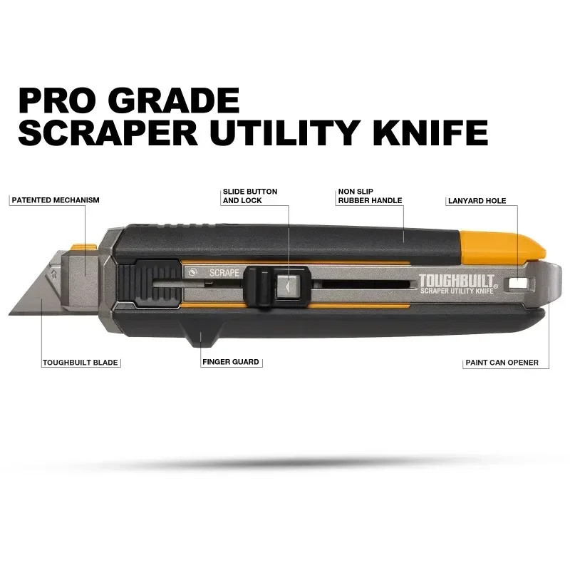 ToughBuilt Retractable Scraper Utility Knife + 5 Blades TB-H4S5-01