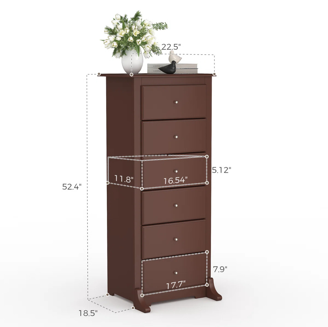 6 Drawer Chest Dresser Clothes Storage Bedroom Wood Tall Furniture Cabinet Brown