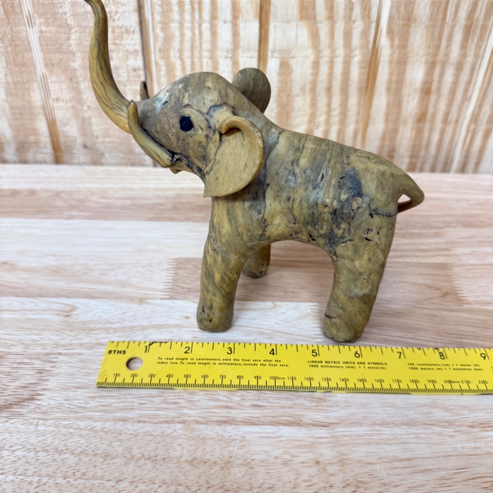 1960s VTG Handmade Crushed Oyster Shell Elephant Folk Art With Trunk Up 7" Tall