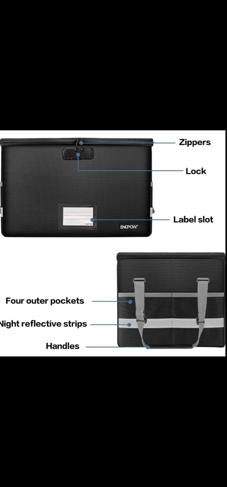 Fireproof File Box with Lock, Collapsible Document Organizer, Portable Storage