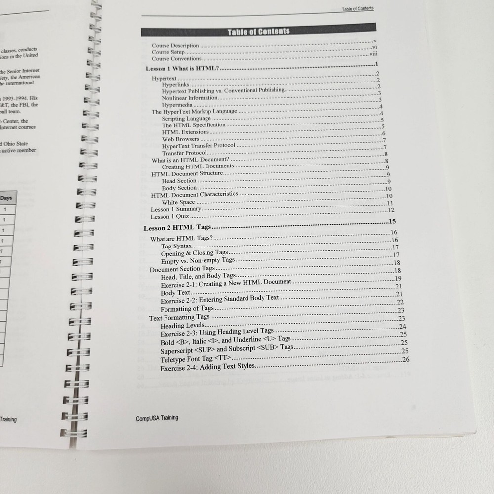 Vintage CompUSA Computer Training Manual HTML 4.0 Intermediate Version 1.0