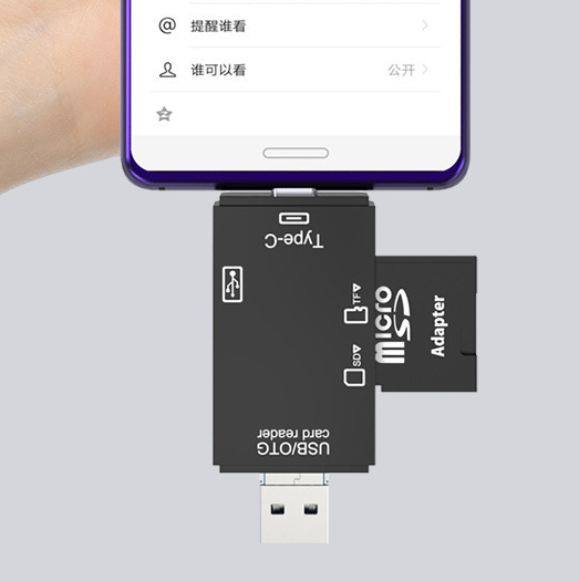 2xPortable 5 In 1 Memory Card Reader USB/Micro-USB/Type-C TF SD OTG Card Reader