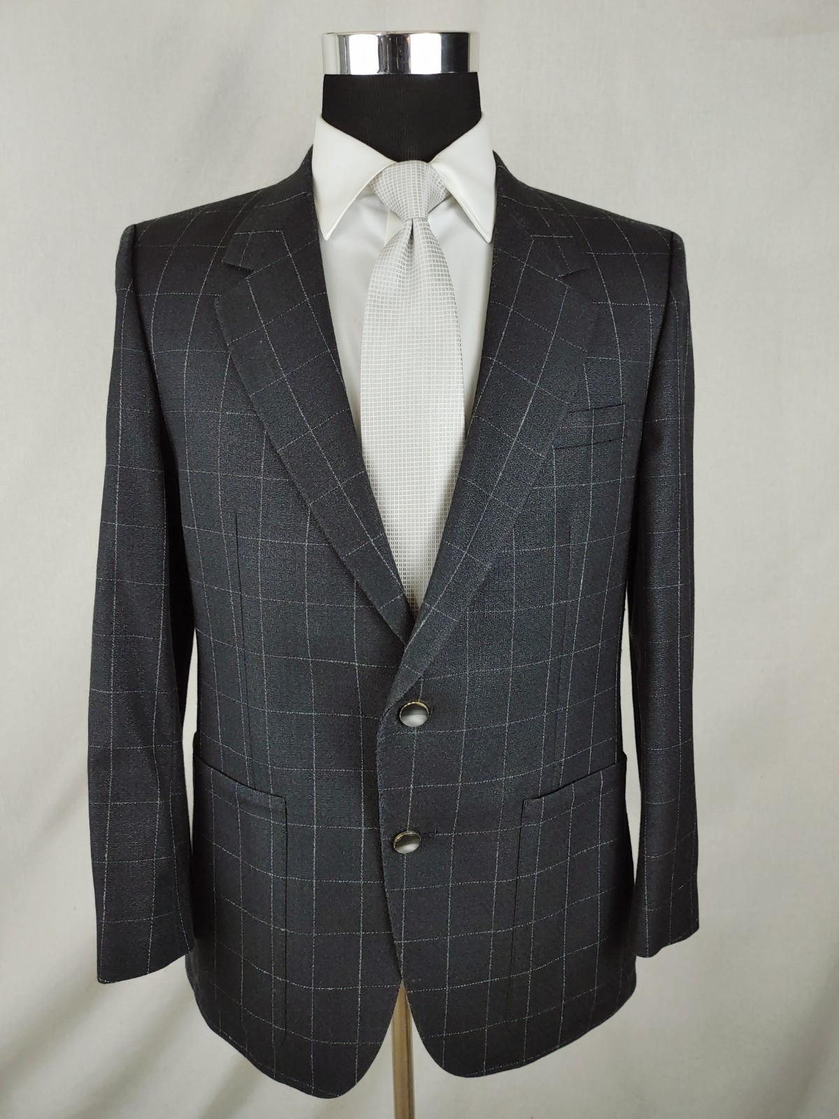 Vintage LeBaron Men's 40/41S Sport Coat Wool Charcoal Gray Black Check Jacket