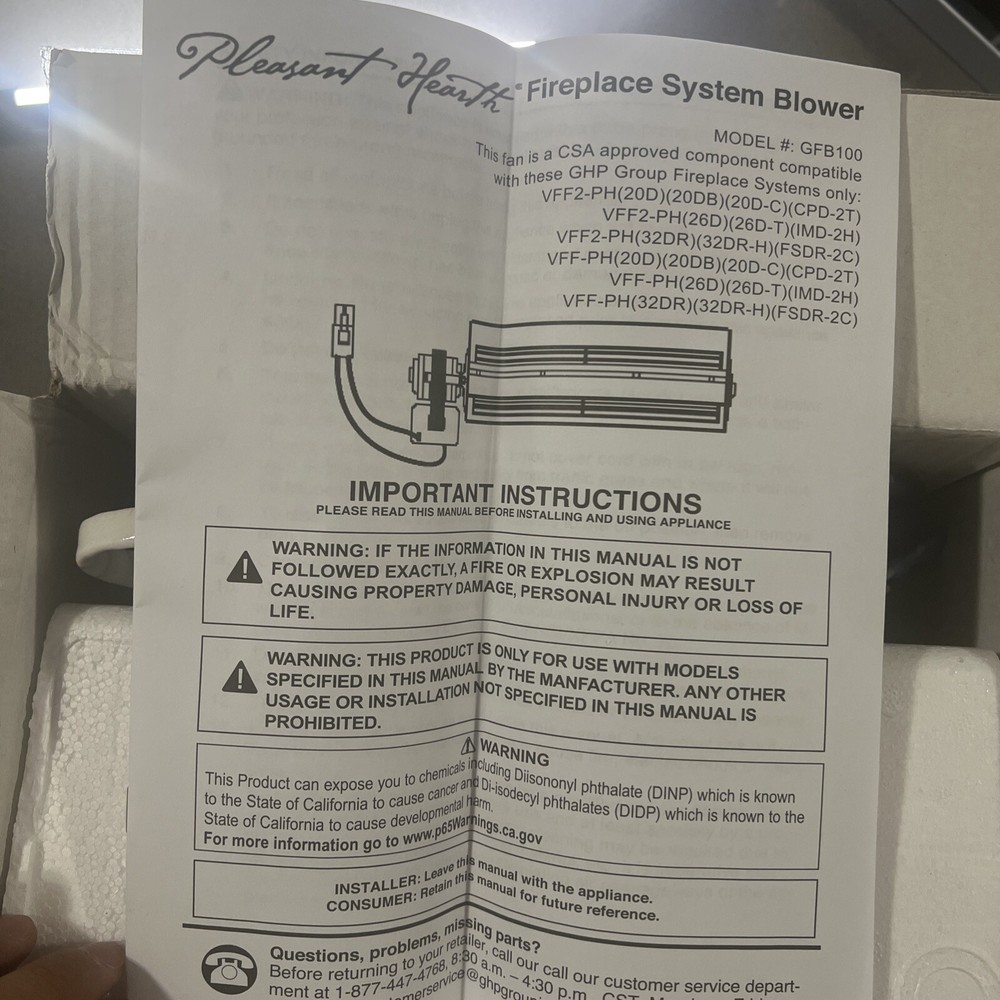 Pleasant Hearth Fireplace Blower GFB100 OEM