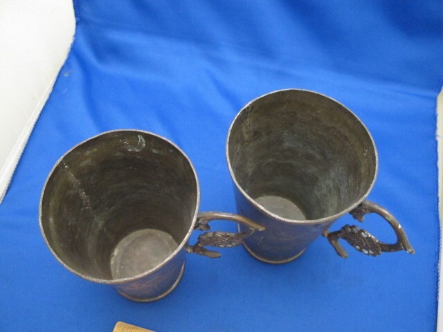 Pair Early LATIN AMERICAN Copper HANDLED DRINKING CUPS