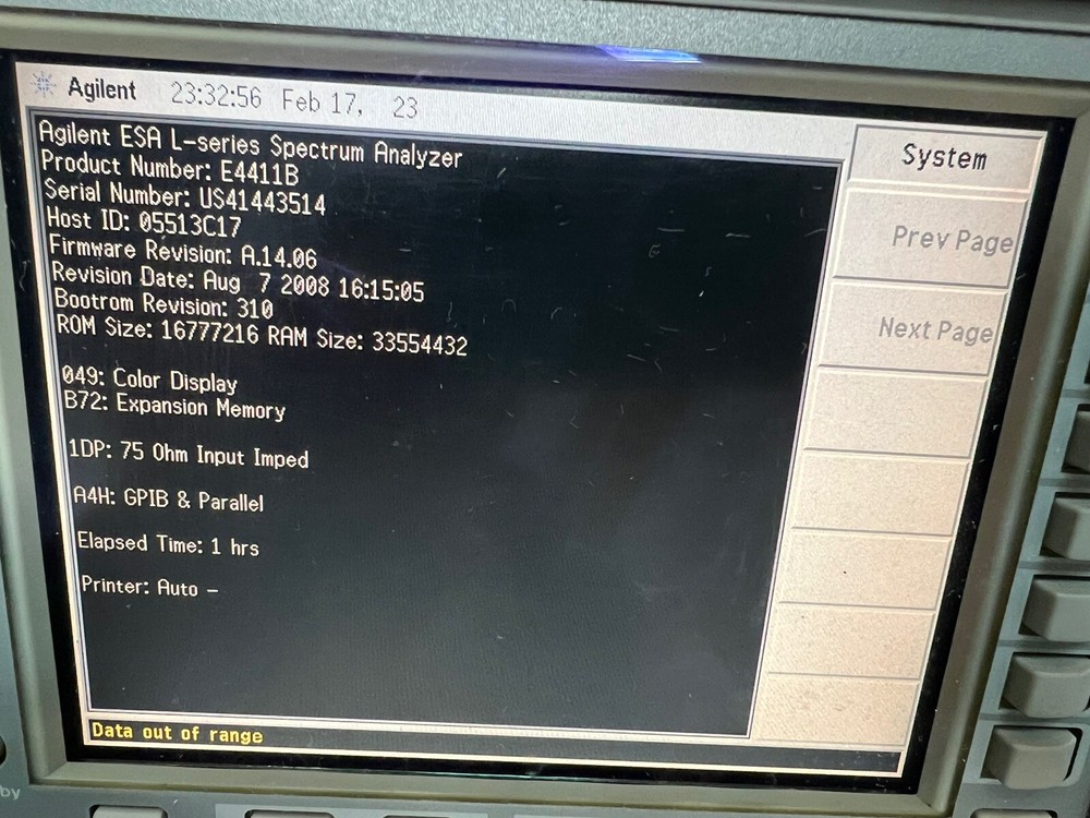 Agilent E4411B Spectrum Analyzer for CATV HDJ(75 ohm),049,B72,1DP,A4H