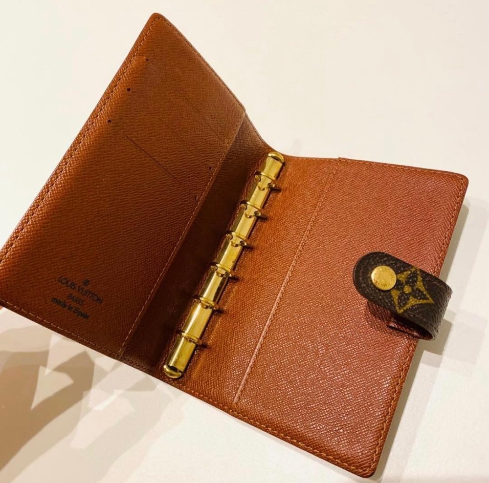 Louis Vuitton Monogram 6 Ring Notebook Cover Brown Leather Authentic