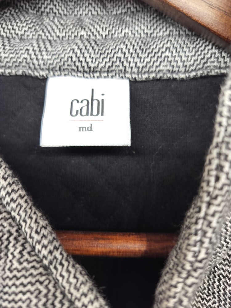 Cabi Quilted Jacket Womens Medium Gray Herringbone Asym Zip Coat Chic