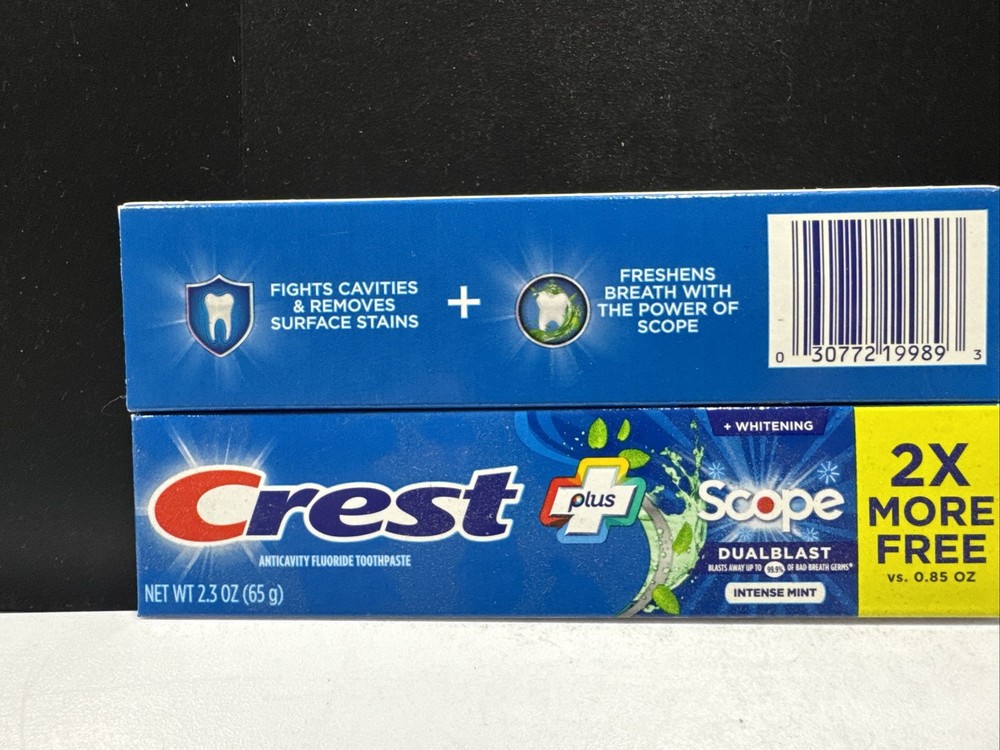 2 Pack Crest Plus Scope Dual blast Toothpaste- Intense Mint 2.3 Oz/65g-ea 6/2028