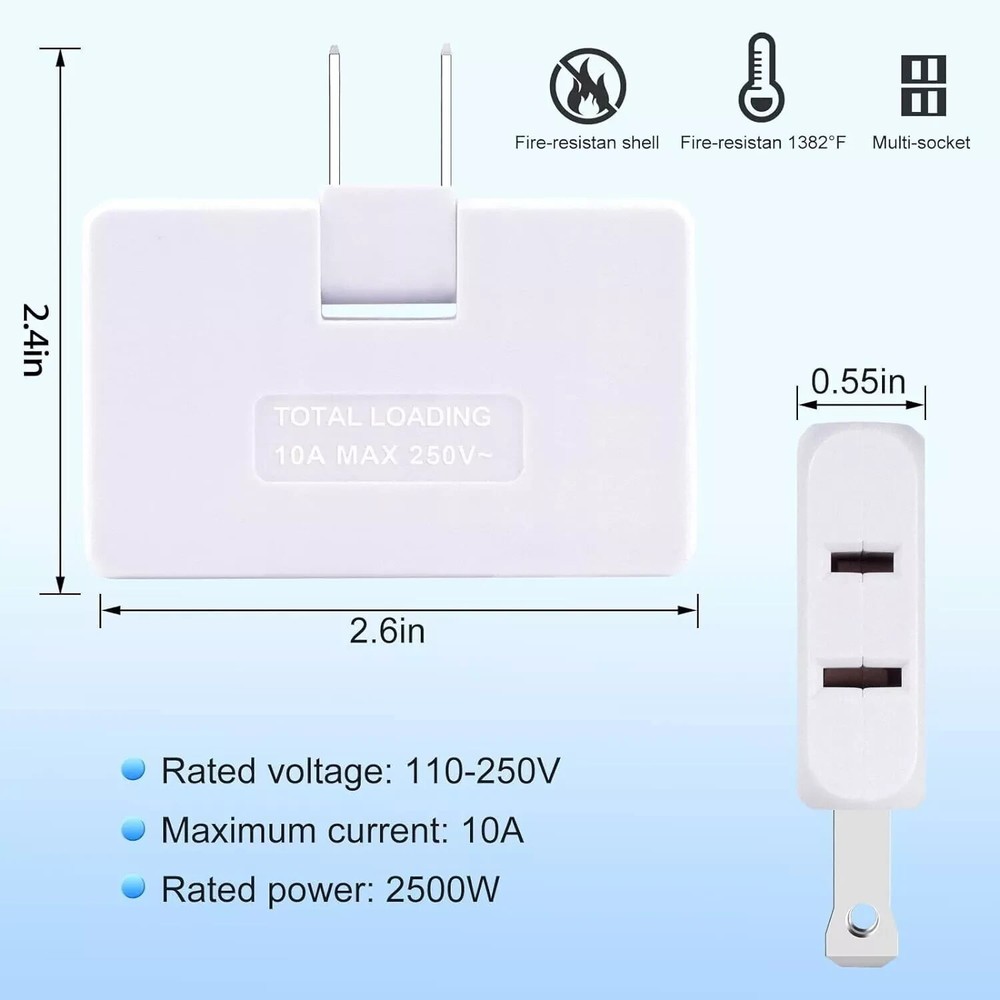 3 Pack AC Flat Wall Outlet Extender Plug Adapter Outlet, Fold-Able 3 Way Wa