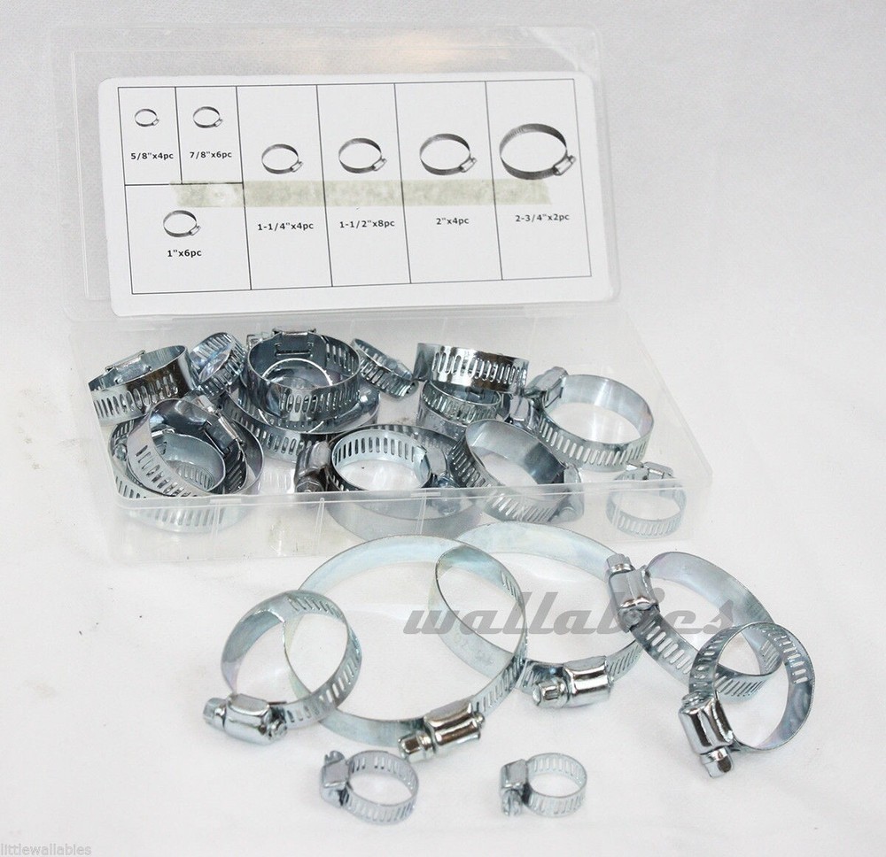 34pc Hose Clamp Assorted Worm Gear Type Hose Pipe Fitting Clamp Assortment Set