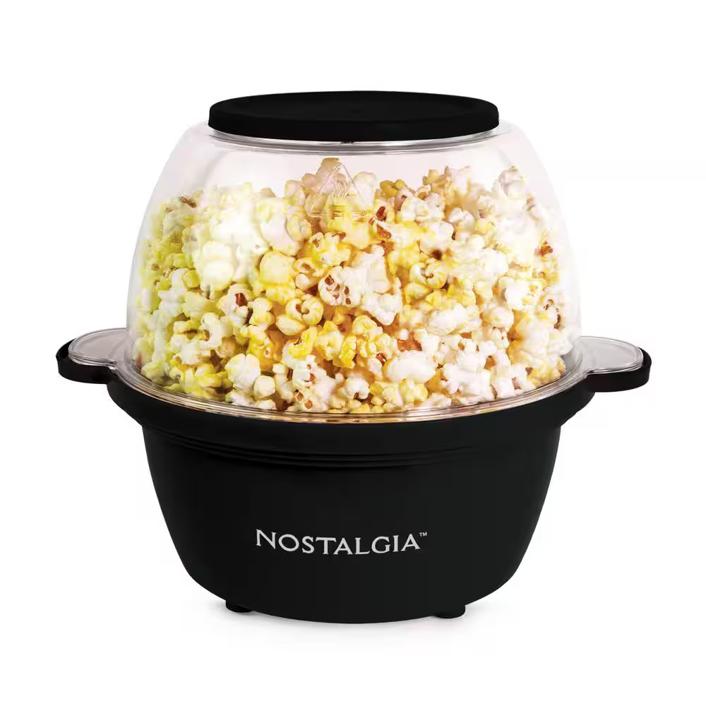 450 W 64 Oz Black Stirring Popcorn Machine