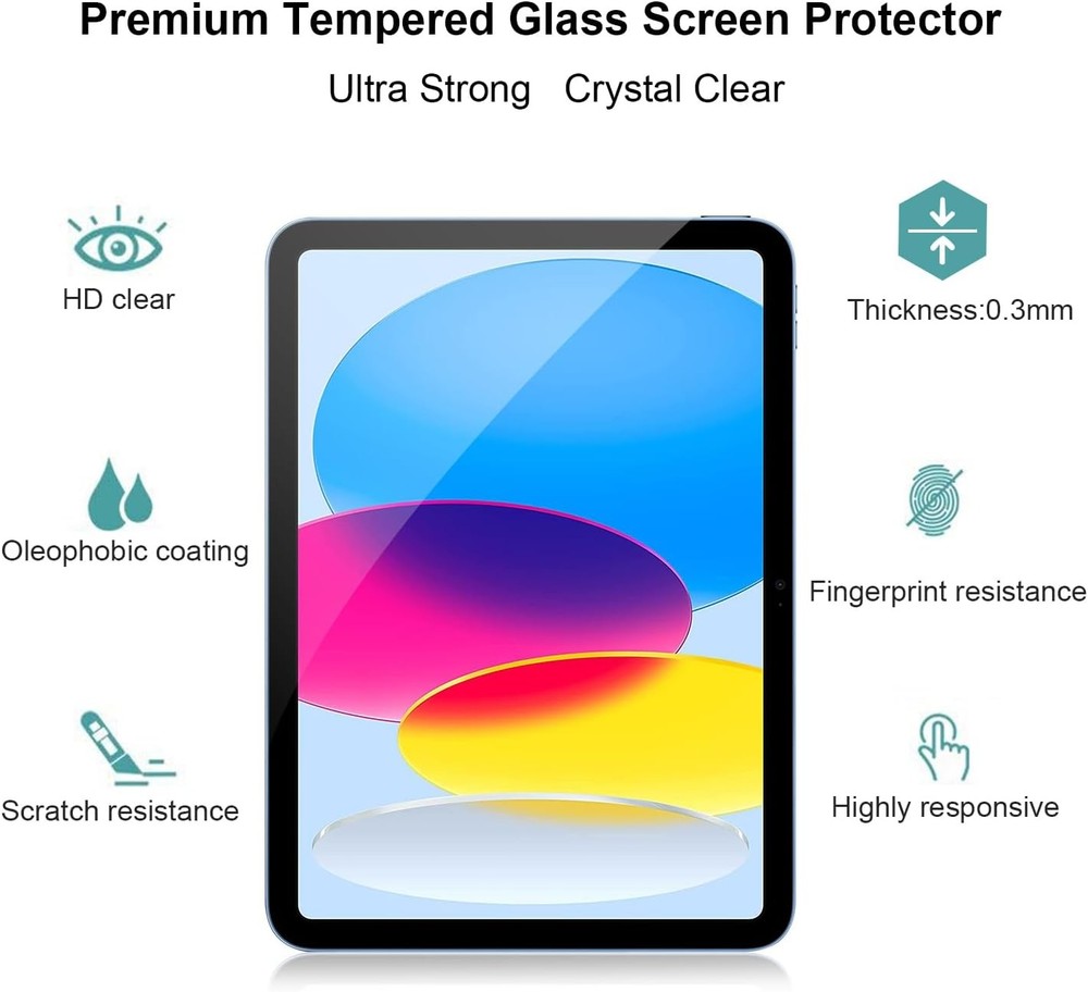 11th/10th Gen iPad Screen Protector 2 Pack, HD Clear, 9H Hardness