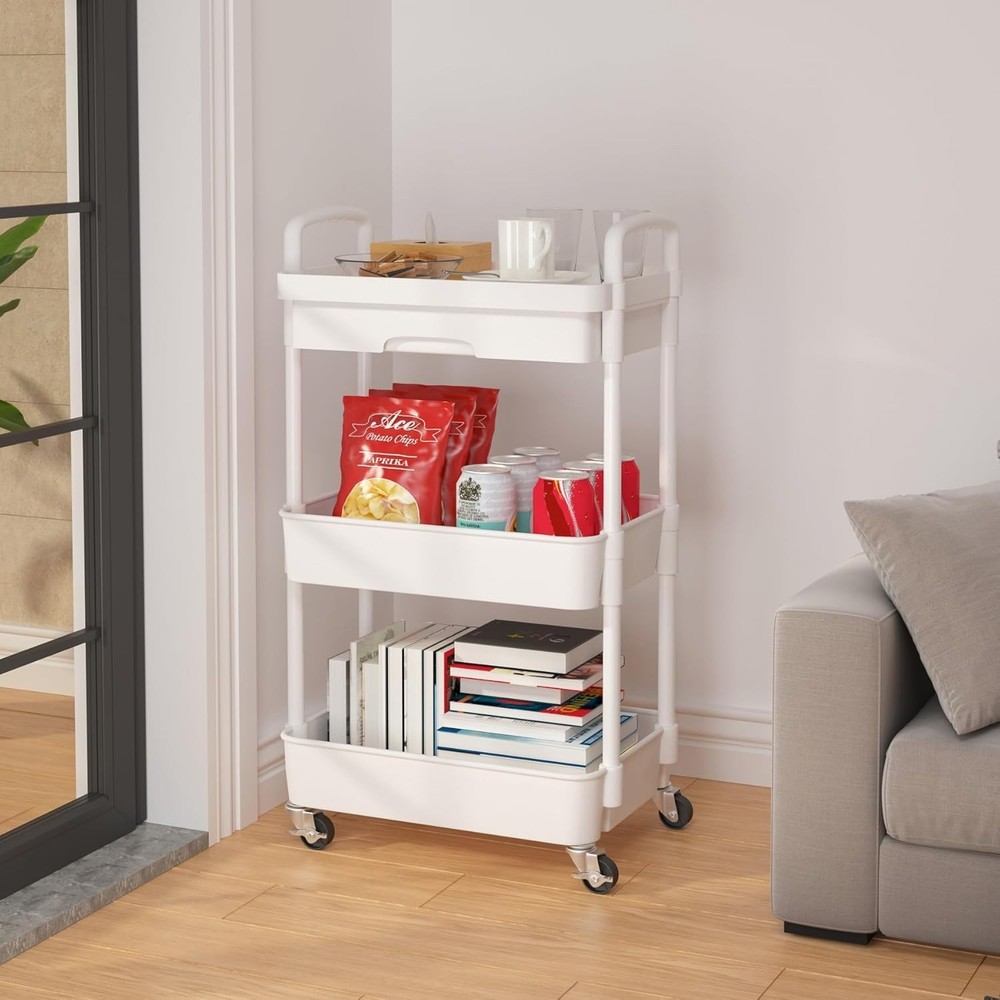 Chic Multi-Functional Rolling Cart with Drawer - Ideal for Kitchen & Bathroom