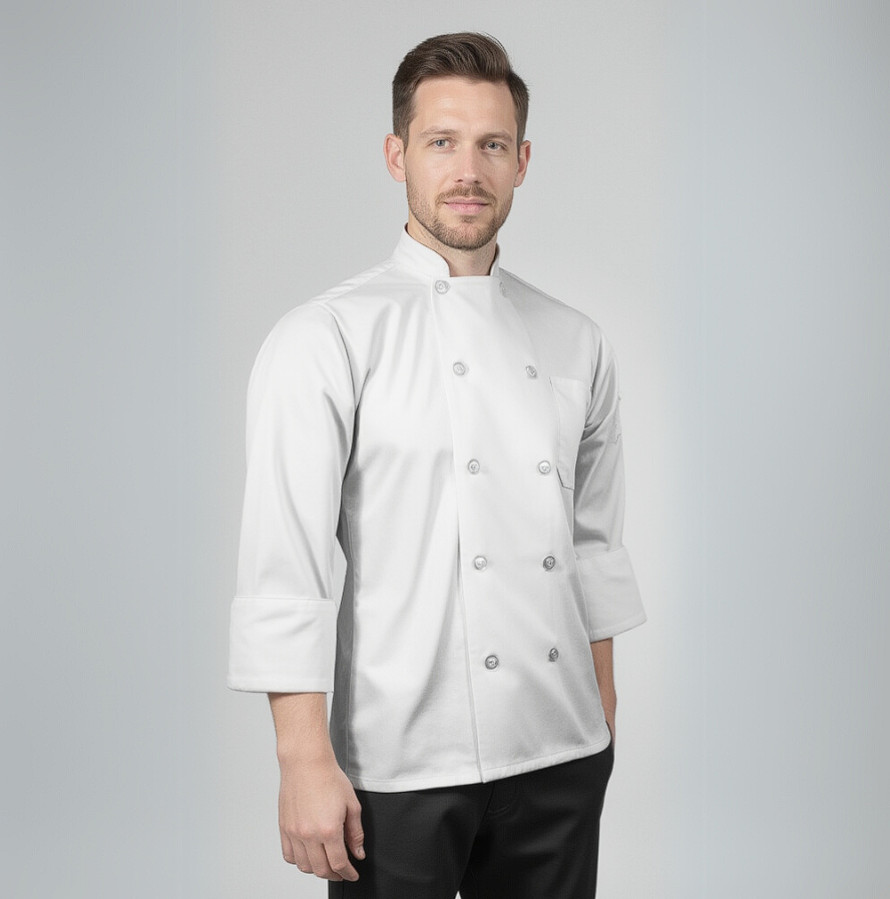 ChefsCloset Long Sleeve 10 Button Chef Coat - Black & White