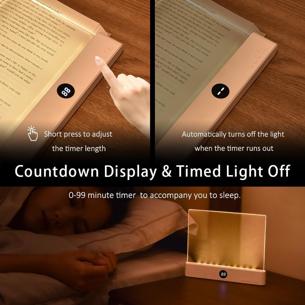 Adjustable 3-Color LED Book Light with Timer & Memory Function - Black