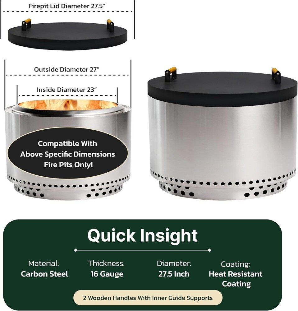 FEBTECH 27.5 inch Round Firepit Lid - Perfect Fit for 27" Smokeless Fire Pits