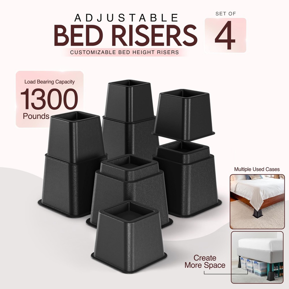 Utopia Bedding Bed Riser, 3 & 5 Inches Adjustable Large, Small, Black