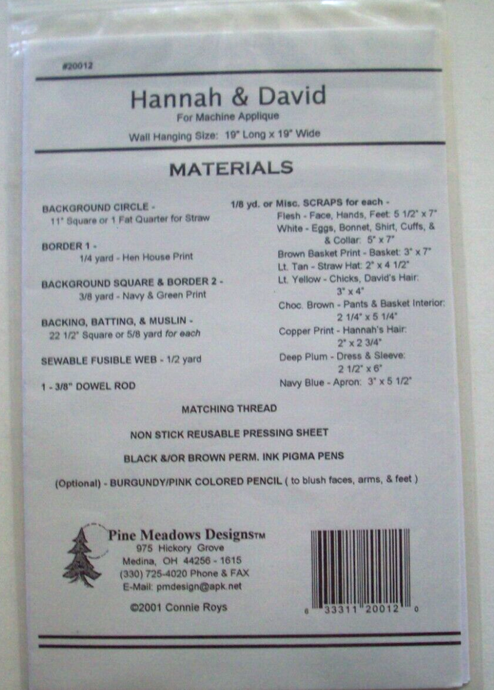Hannah & David children w chicks applique quilt pattern *R