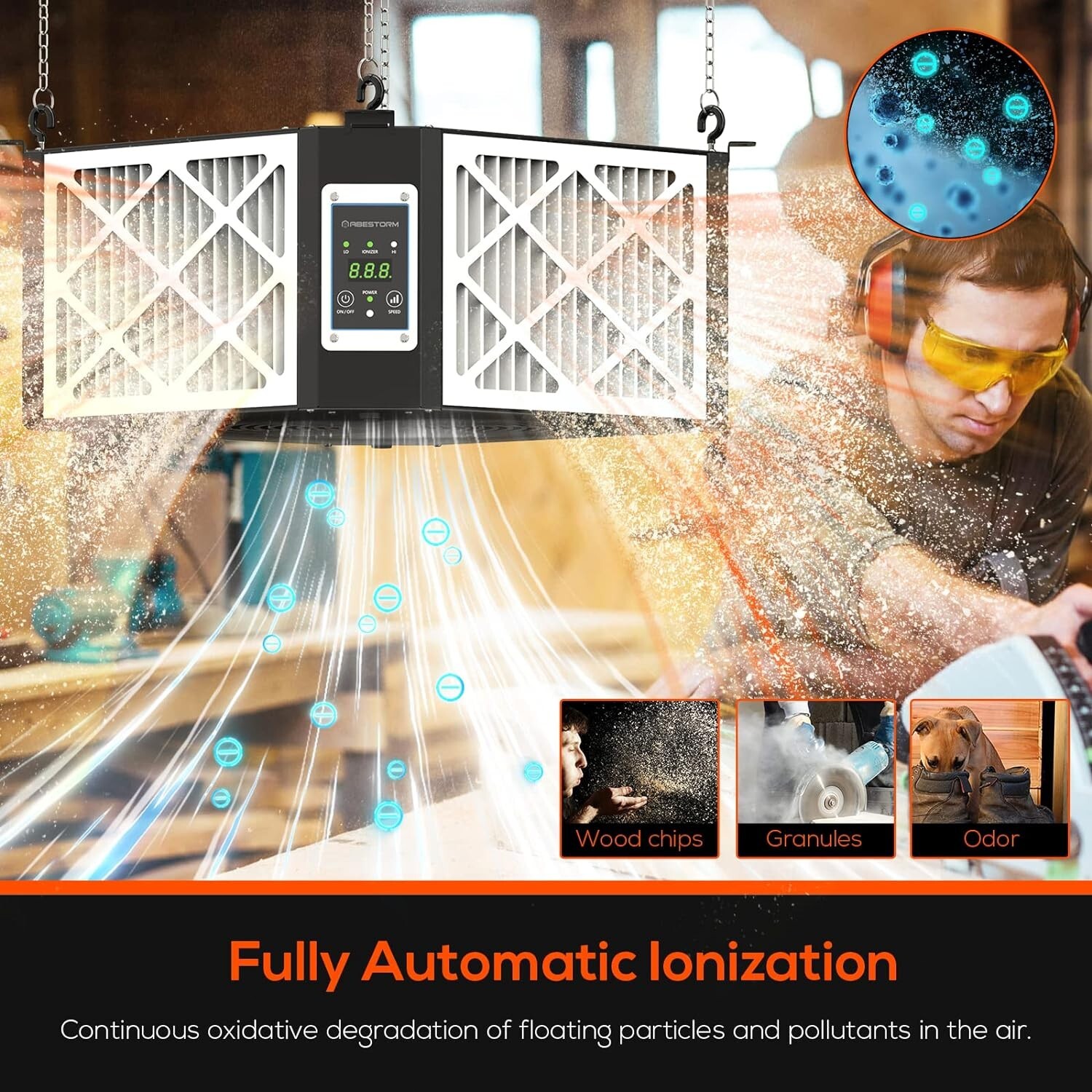 ABESTORM 1350CFM Hanging Air Filter with Strong Vortex Fan, Shop Dust Collector