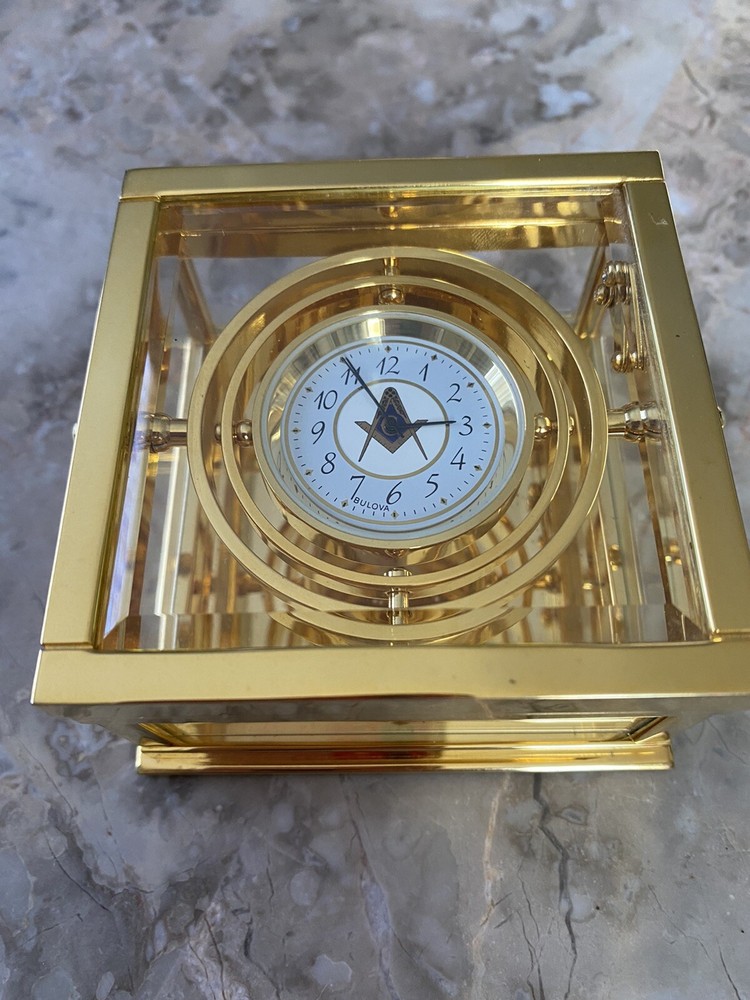 Bulova swivel Desk clock brass glass box