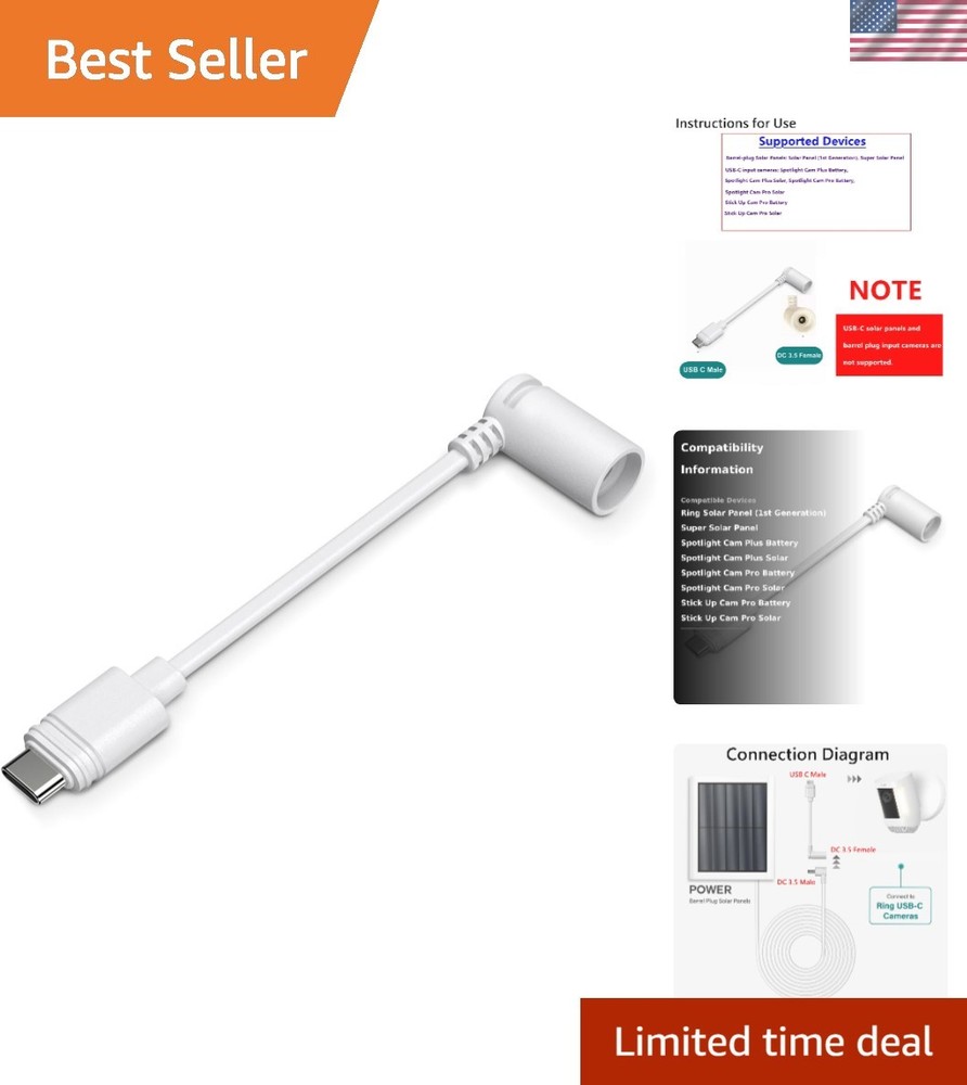 White Ring Barrel Plug to USB-C Adapter - Compatible with 1st Gen Solar Panel...