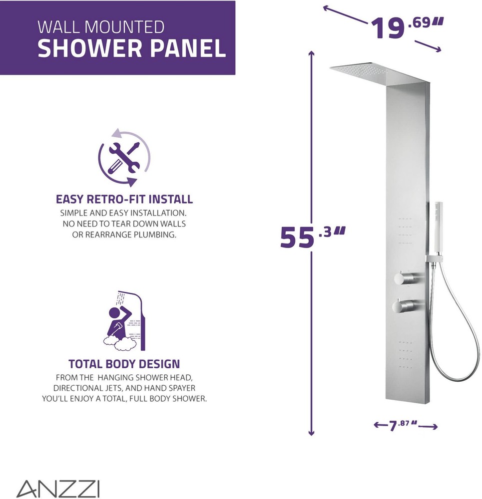 Anzzi SP-AZ079 Collines Thermostatic Shower Panel - Chrome