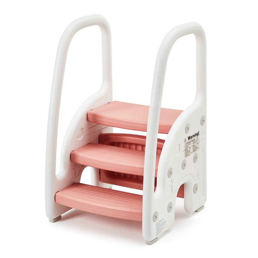 3 Step Stool Kids Standing Tower Plastic Stepping Standing Stool Helper, Pink