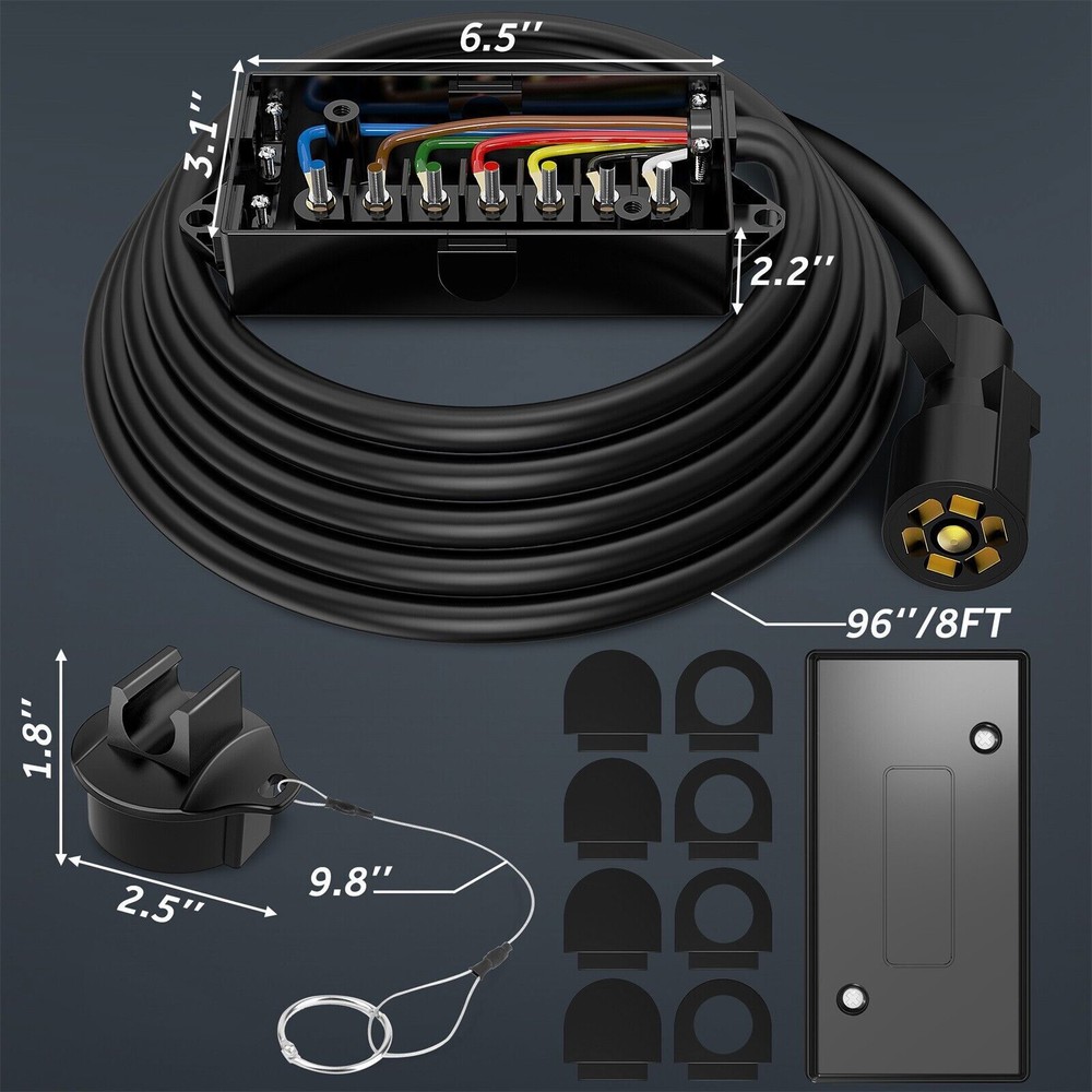 7-Way Plug Trailer Extension Cord, Inline Junction Box & Tail Light Wire Harness