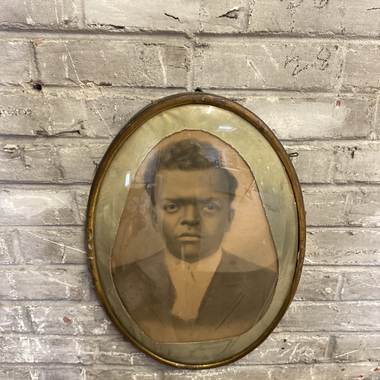 Late 19th, Early 20th Photo/Print African American Man / Bubble Convex Glass,