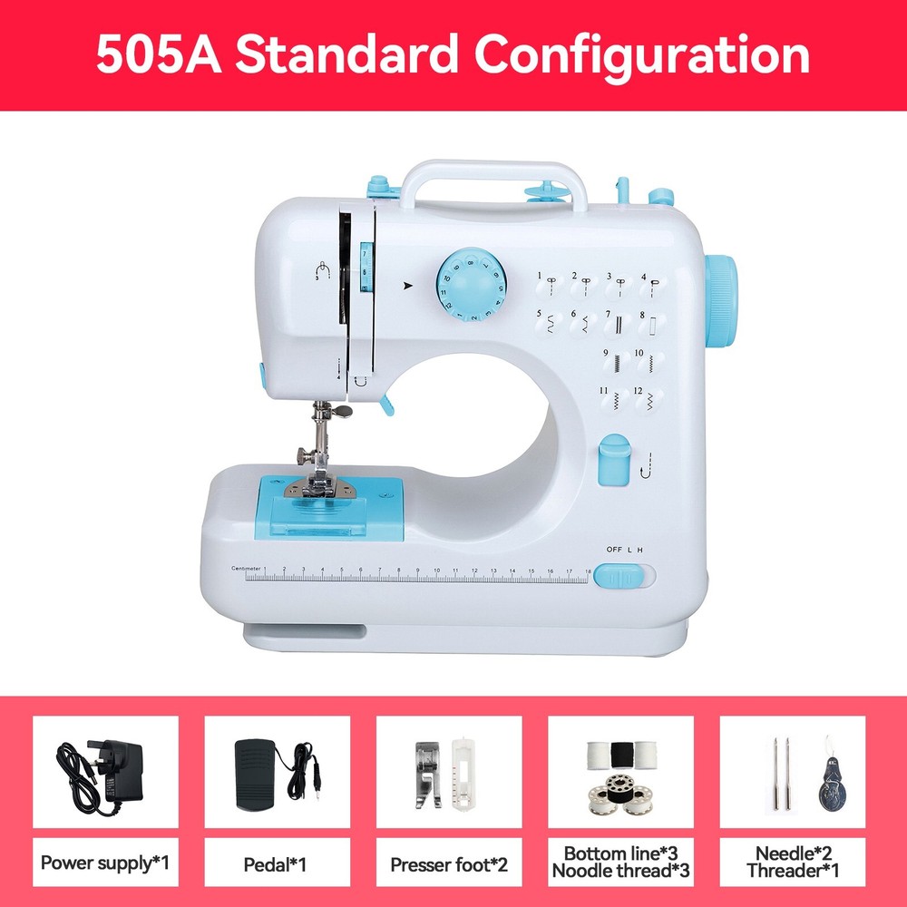 Mini Electric Sewing Machine 12Stitches Double Thread Portable US Plug Blue 110V