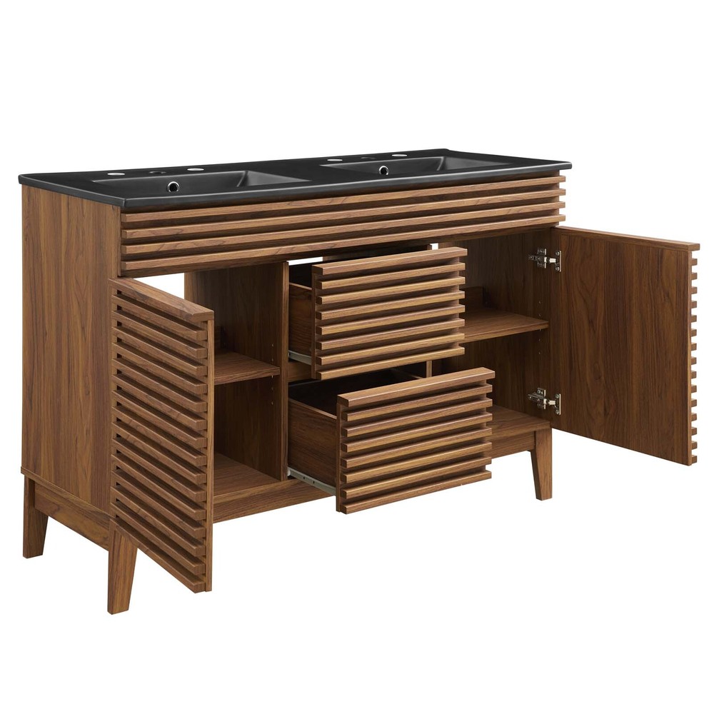 Modway Render 48" Double Bathroom Vanity in Walnut Black