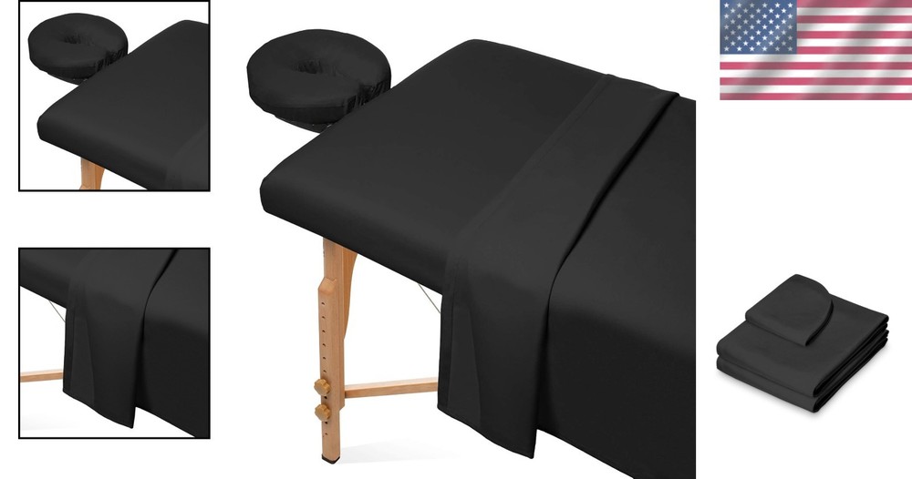 Black Microfiber Massage Table Sheet Set - Breathable & Durable Design