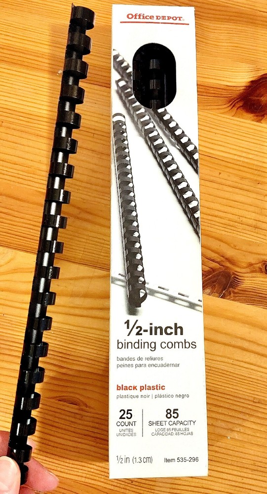 1/2" BLACK PLASTIC BINDING COMBS (25) Office Depot ▪︎ 85 Sheet Capacity