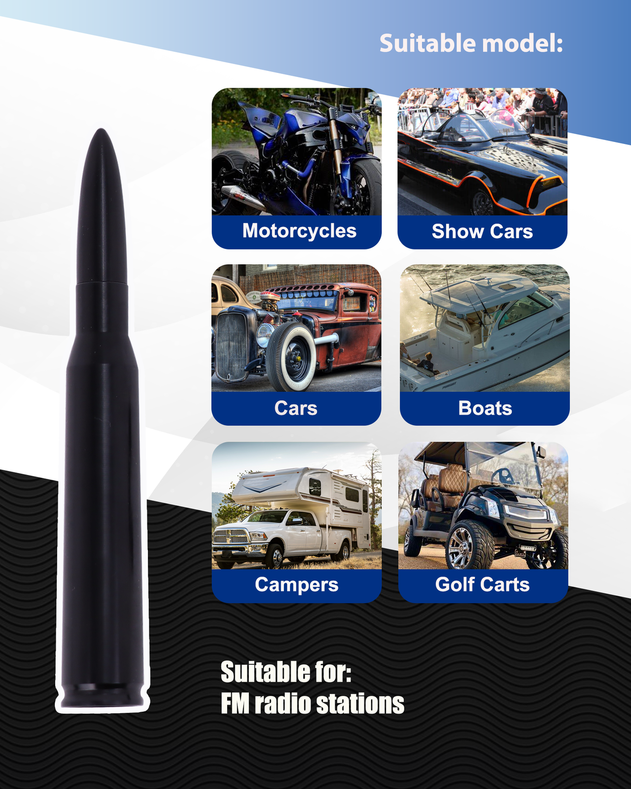 Bullet Antenna 50 Cal Caliber For Truck Dodge Ram 1500 Ford F150 Raptor Bronco