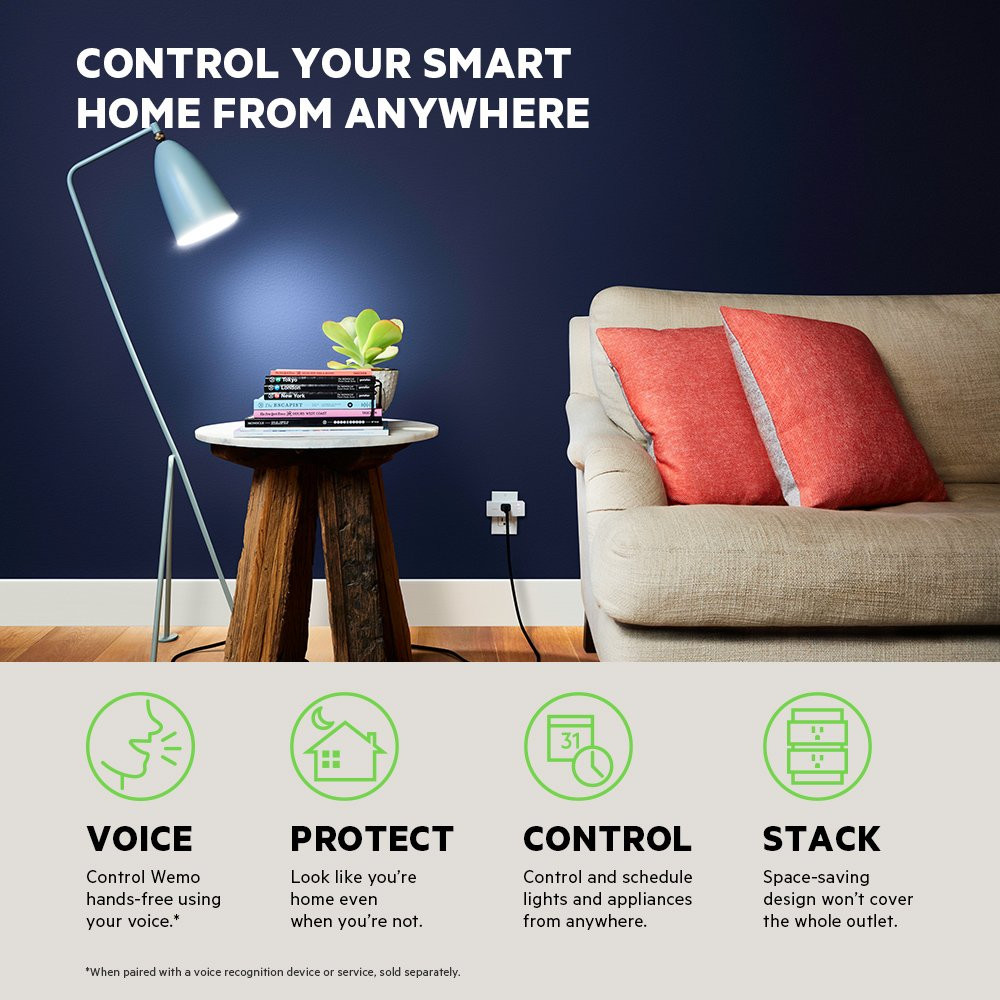 WeMo Mini Smart Plug WiFi Enabled with Alexa, Google Assistant & Apple HomeKit