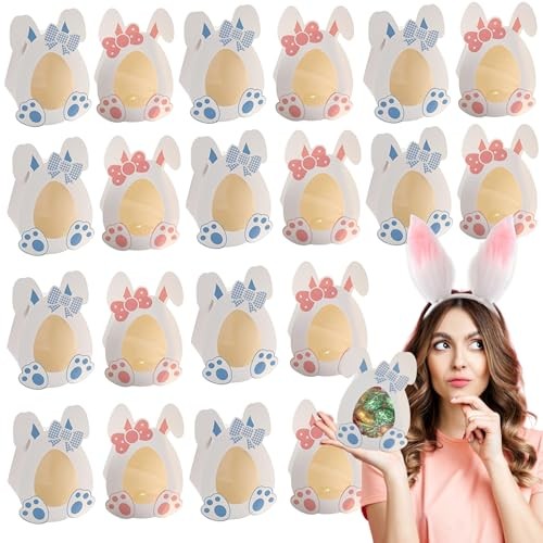 20 Pcs Easter Eggs Candy Treat Boxes Bunny Storage Holder Containers with
