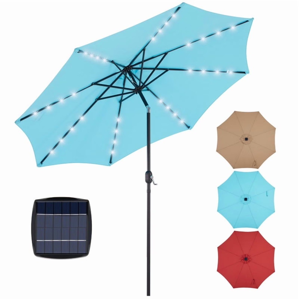 10ft Solar Polyester 32 LED Lighted Patio Umbrella with Tilt Adjustment